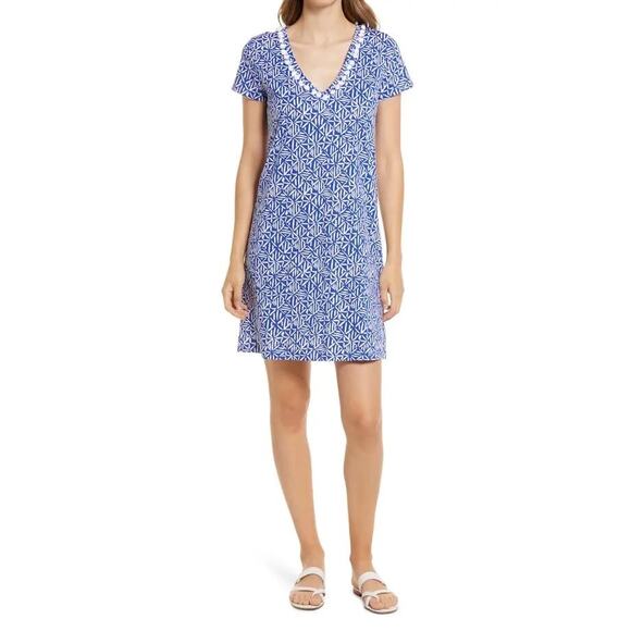 LILLY PULITZER Etta Pompom Shift Dress Corsica Print Blue Size Medium $98 MSRP - Picture 10 of 10